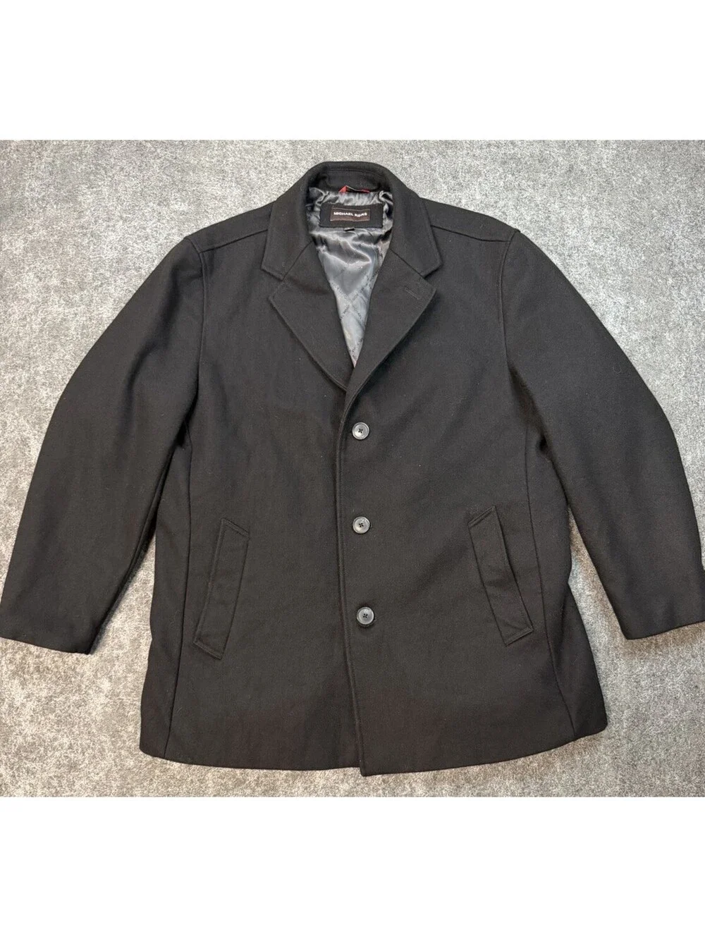 Michael Kors Men’s XL Black Wool Blend Button Front Peacoat Car Coat Jacket